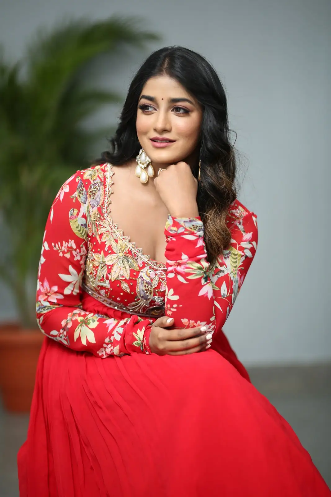 Dimple Hayathi cute looks in Red Punjabi Dress