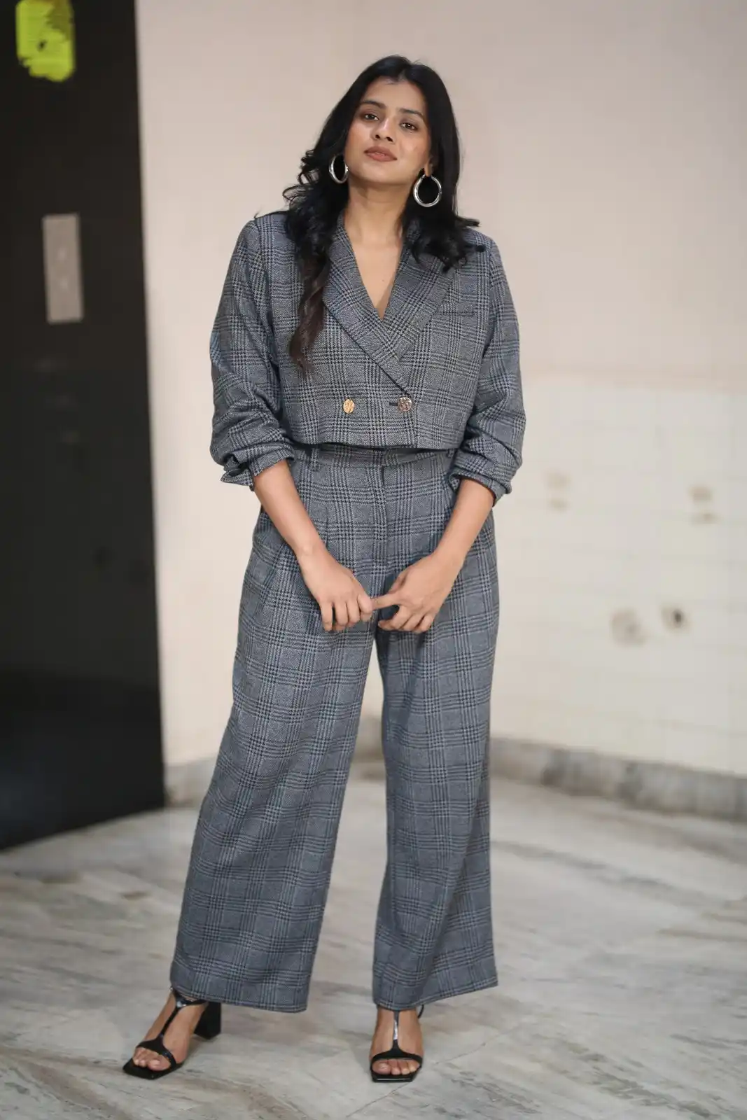 Hebah Patel Stylish Looks in Vyavastha Web Series Promotions