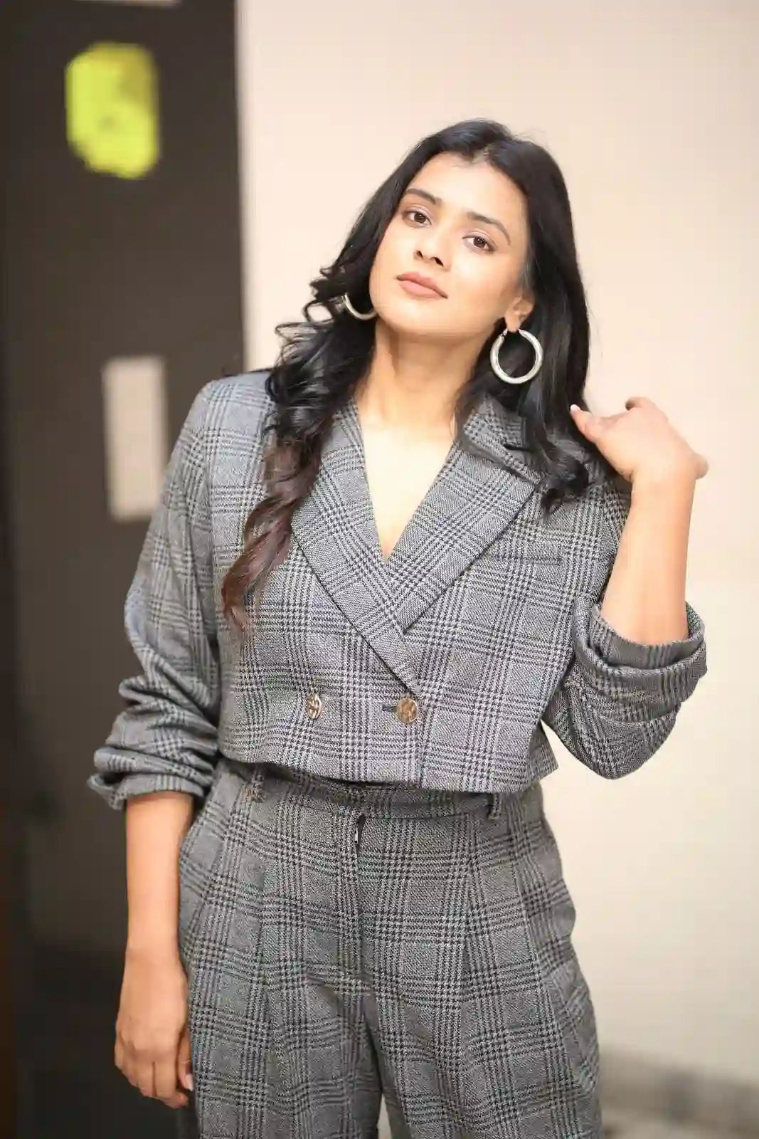 Hebah Patel Stylish Looks in Vyavastha Web Series Promotions