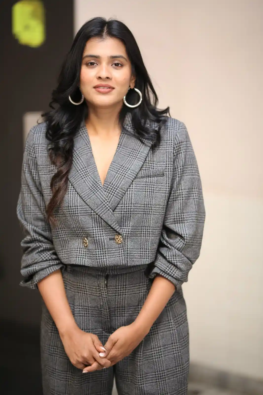 Hebah Patel Stylish Looks in Vyavastha Web Series Promotions
