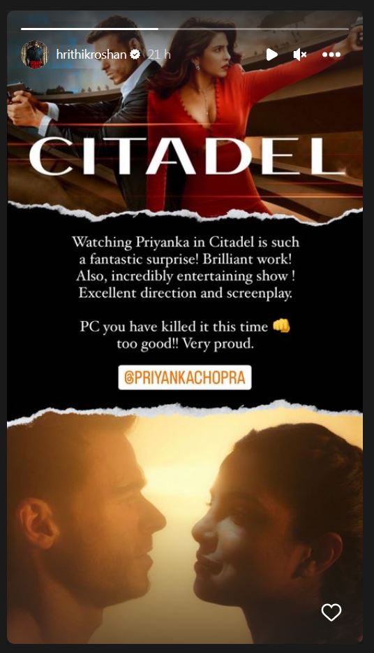 Hrithik Roshan comments on Priyanka Chopra acting in Citadel