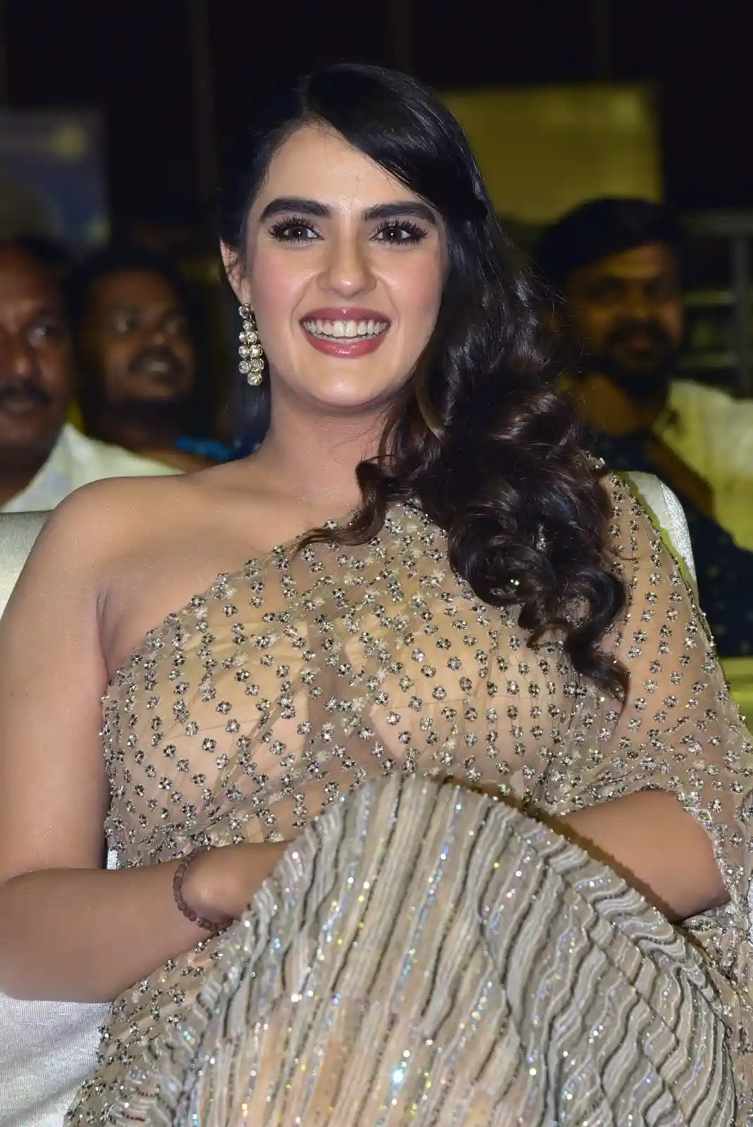 Kavya Thapar shines in different saree at Bichagadu 2 Pre Release Event