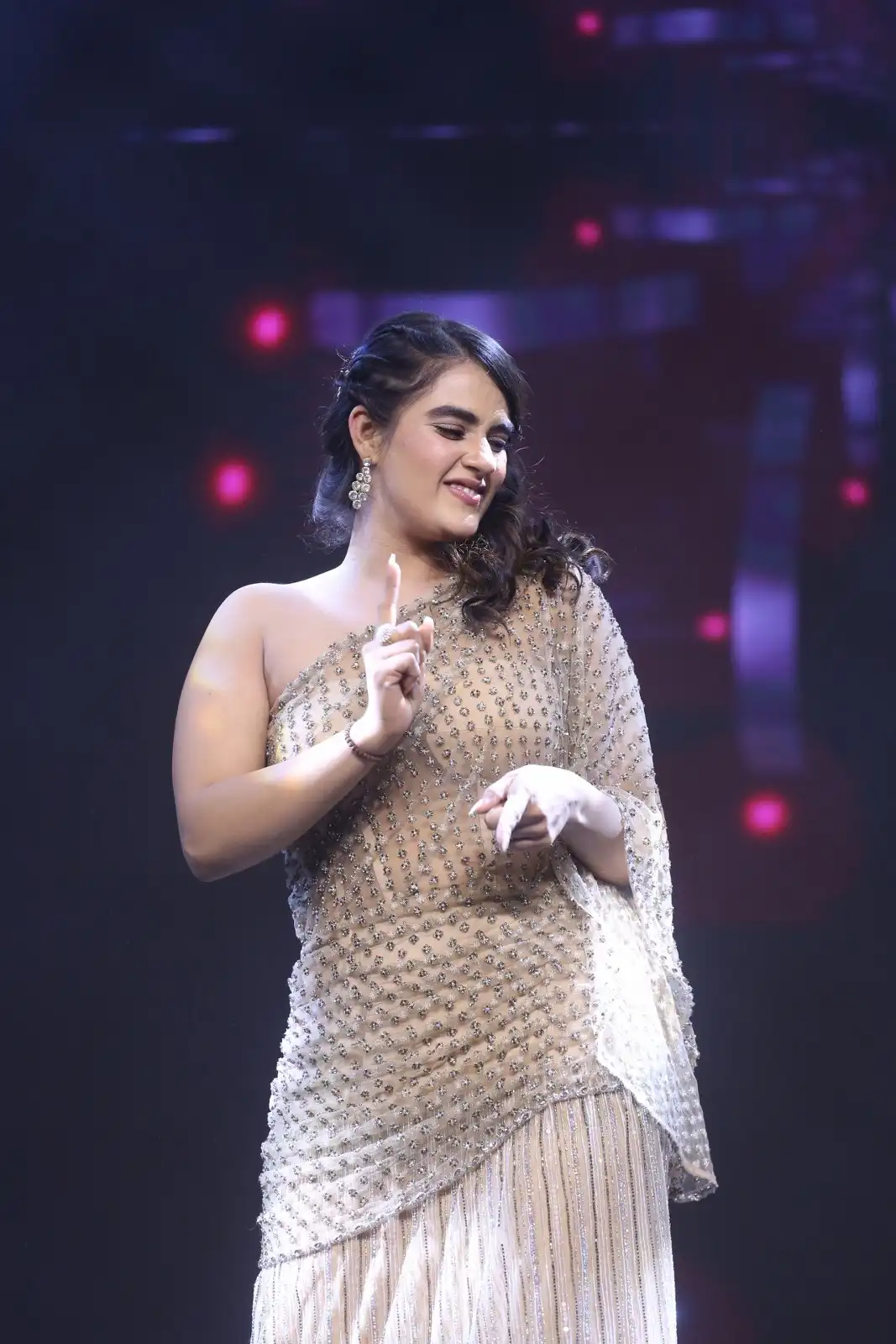 Kavya Thapar shines in different saree at Bichagadu 2 Pre Release Event