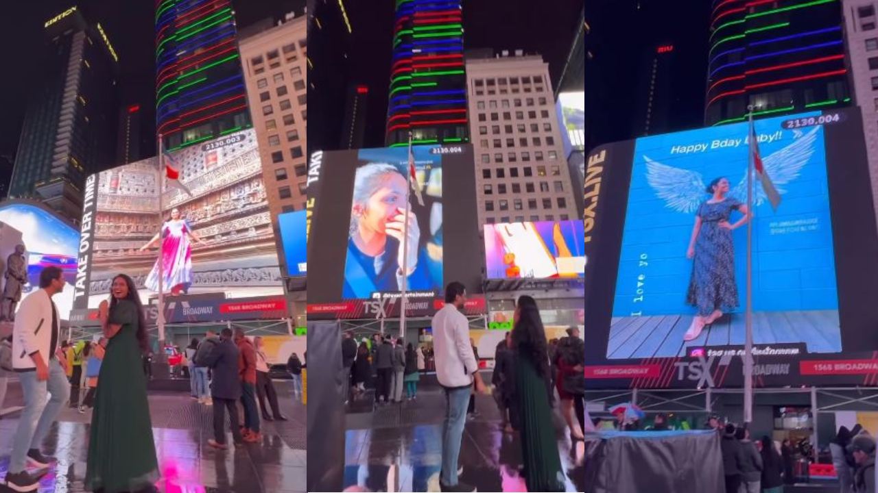 New York Times Square : టైమ్స్ స్క్వేర్ దగ్గర ప్రేయసికి బర్త్ డే సర్ప్రైజ్.. ఇండియన్ కుర్రాడి ఐడియా అదుర్స్.. New York Times Square : టైమ్స్ స్క్వేర్ దగ్గర ప్రేయసికి బర్త్ డే సర్ప్రైజ్.. ఇండియన్ కుర్రాడి ఐడియా అదుర్స్..
