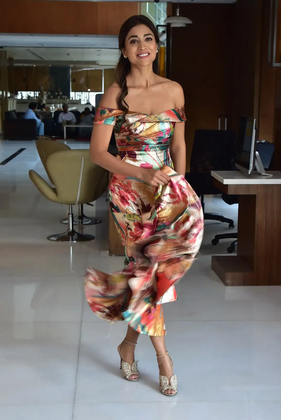Shriya Saran shines in Long Frock at Music School Movie Promotions