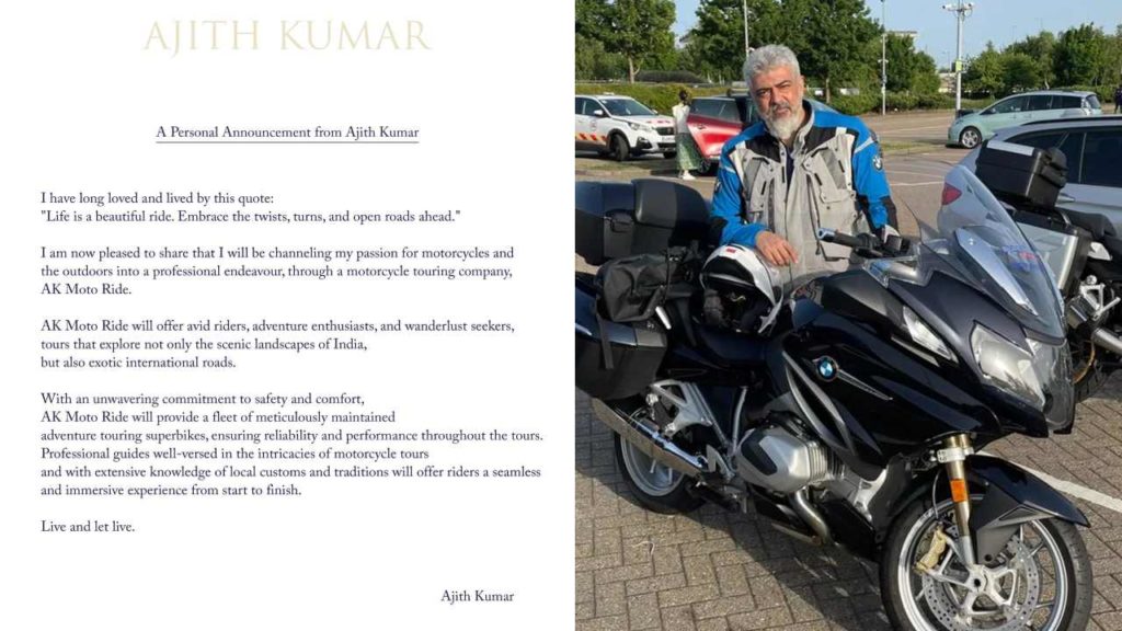 Ajith Kumar starts AK Moto Ride for helping to Bike Riders