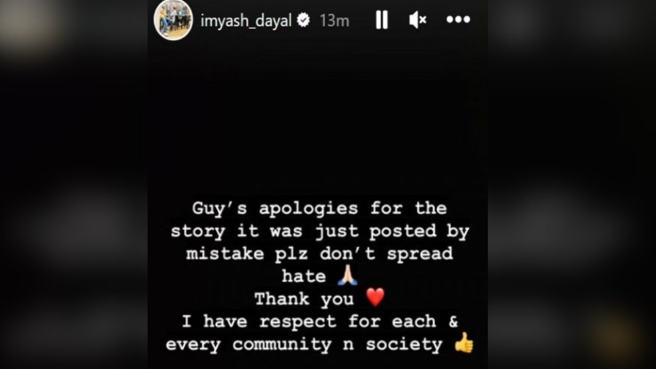 Yash Dayal instagram story