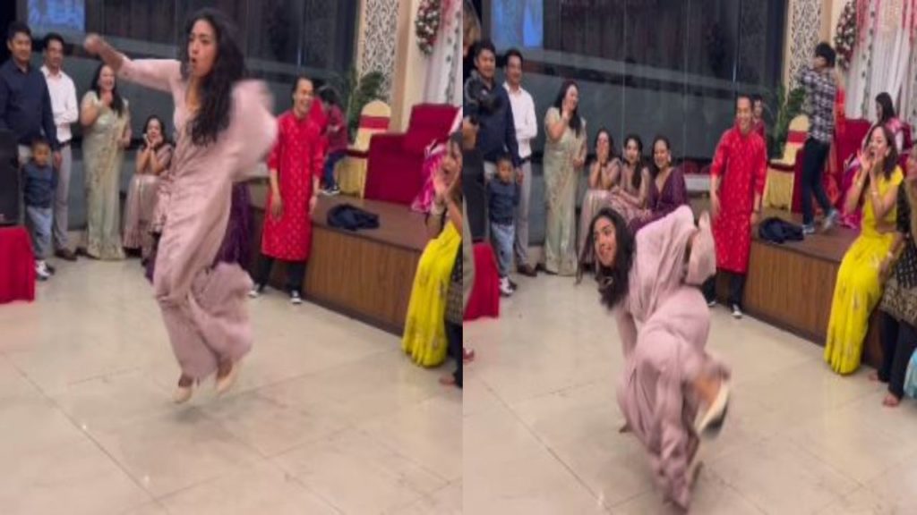 Woman break dance in saree