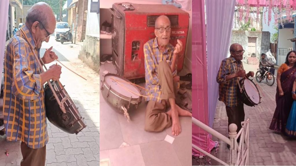 95-year-old man playing dhol