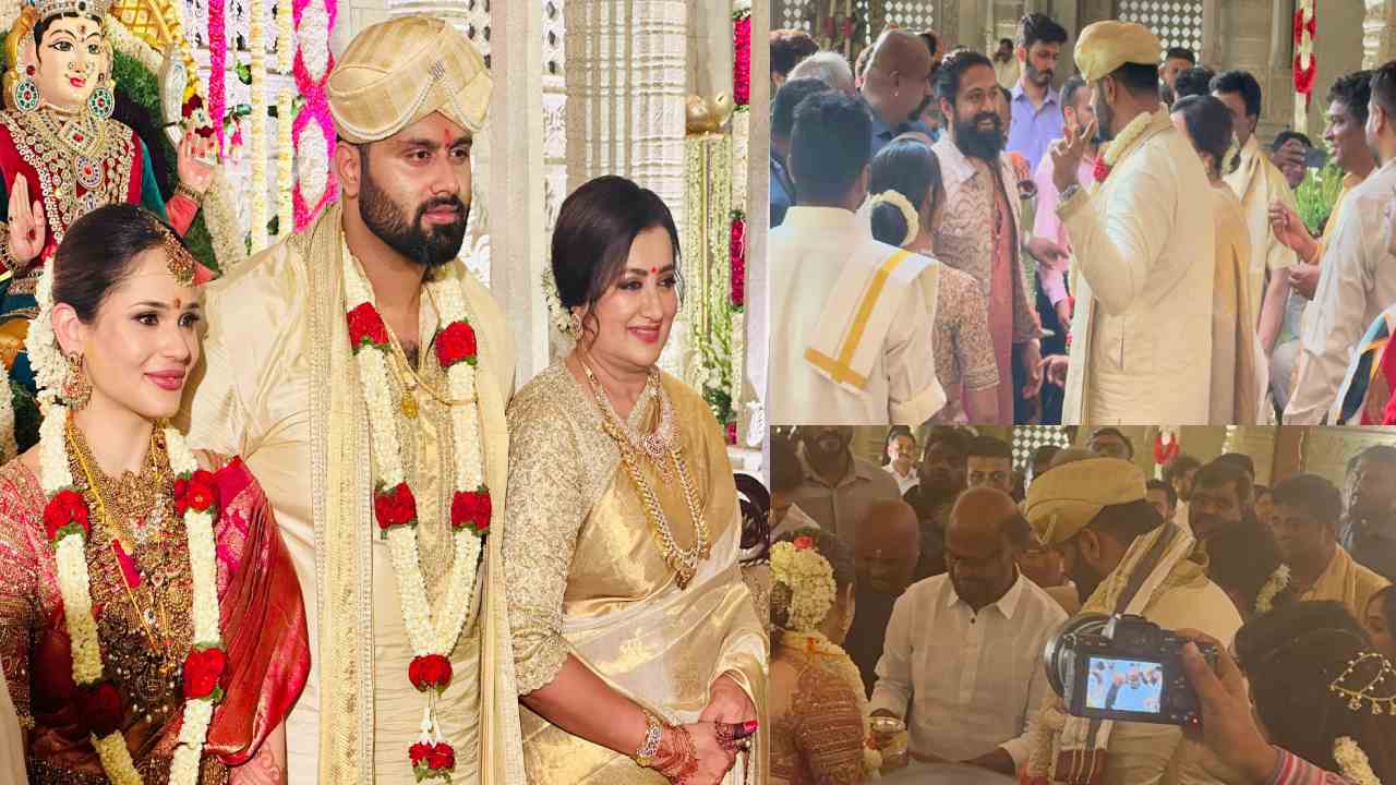 Sumalatha : సుమలత కొడుకు పెళ్ళిలో పాన్ ఇండియా స్టార్స్ రజనీకాంత్‌, యశ్.. ఫోటోలు!
