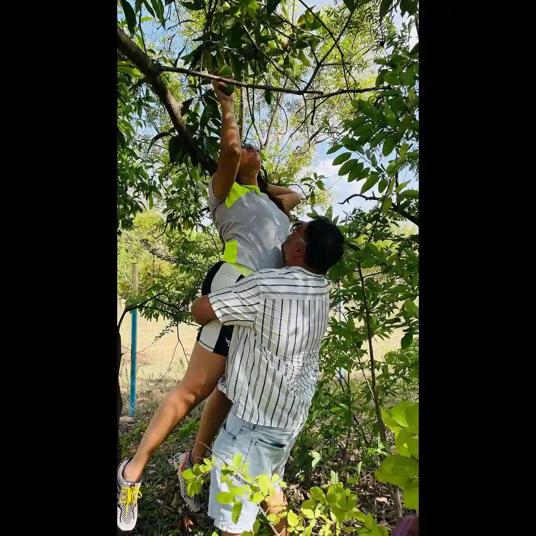 Tollywood Actress Anasuya enjoying at mango farm with her husband