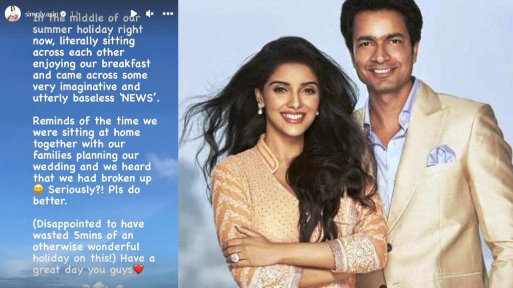 Asin gives clarity about divorce rumors with her husband