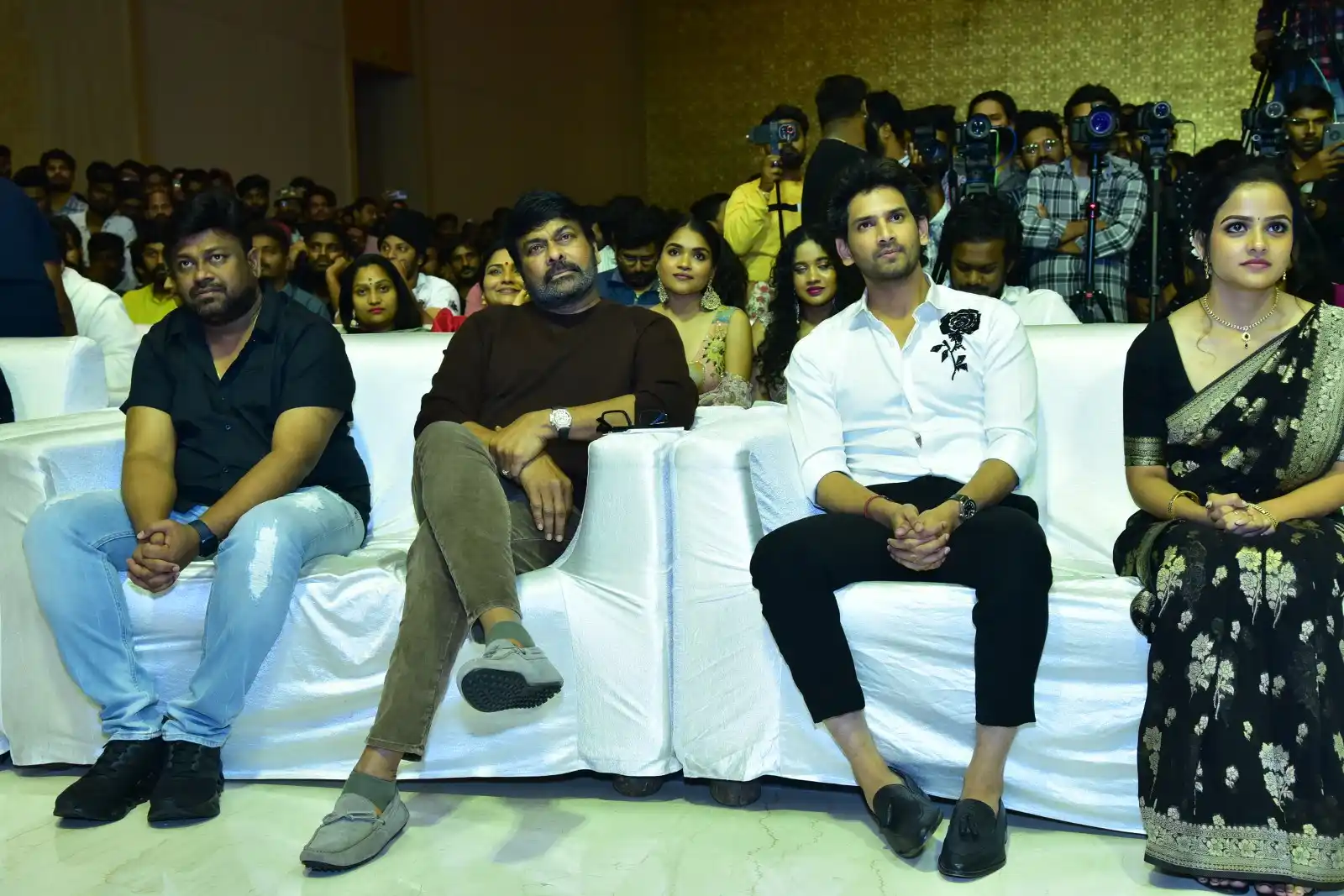 Anand Deverakonda Viraj Ashwin Vaishnavi Chaitanya Chiranjeevi at Baby movie event