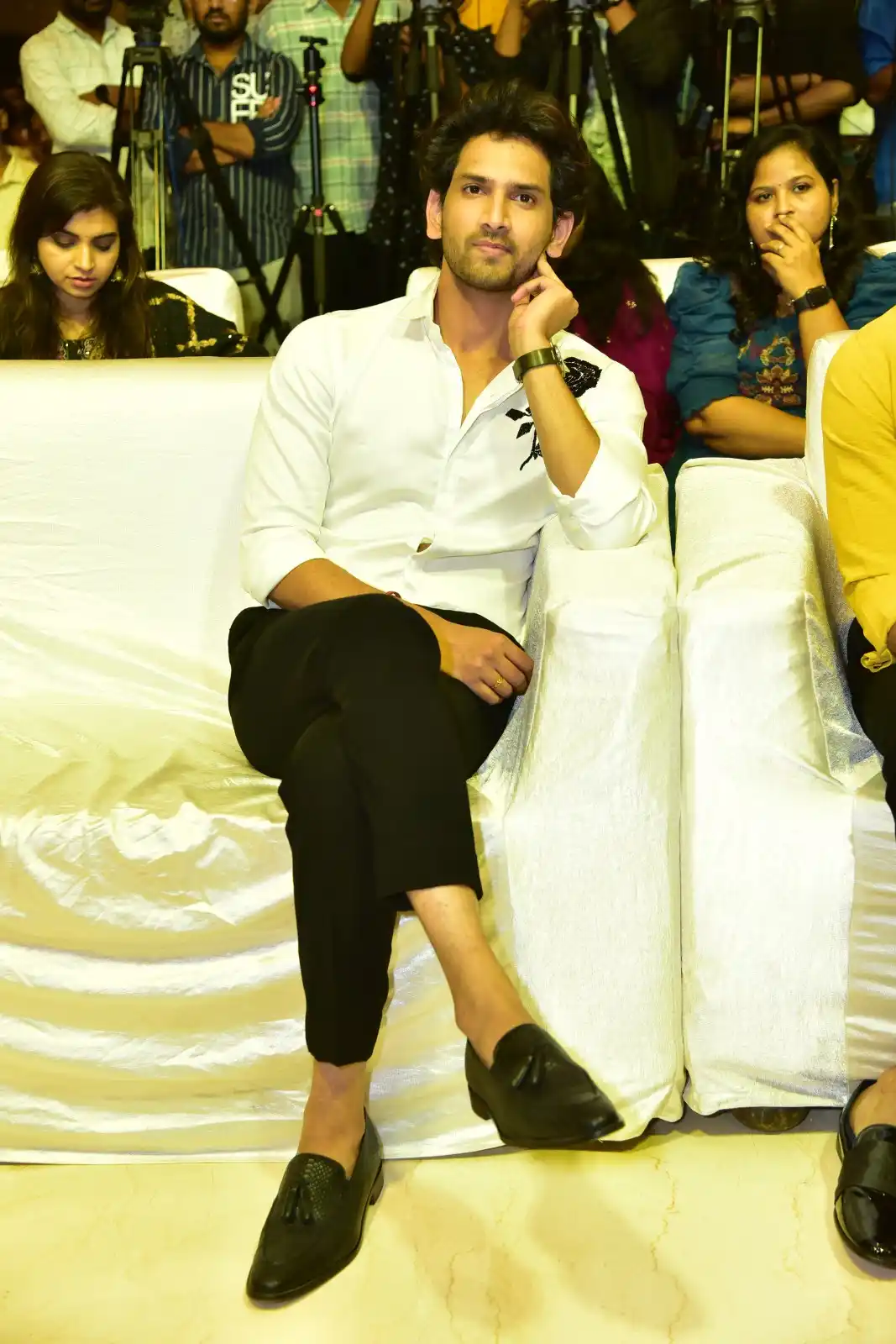 Anand Deverakonda Viraj Ashwin Vaishnavi Chaitanya Chiranjeevi at Baby movie event
