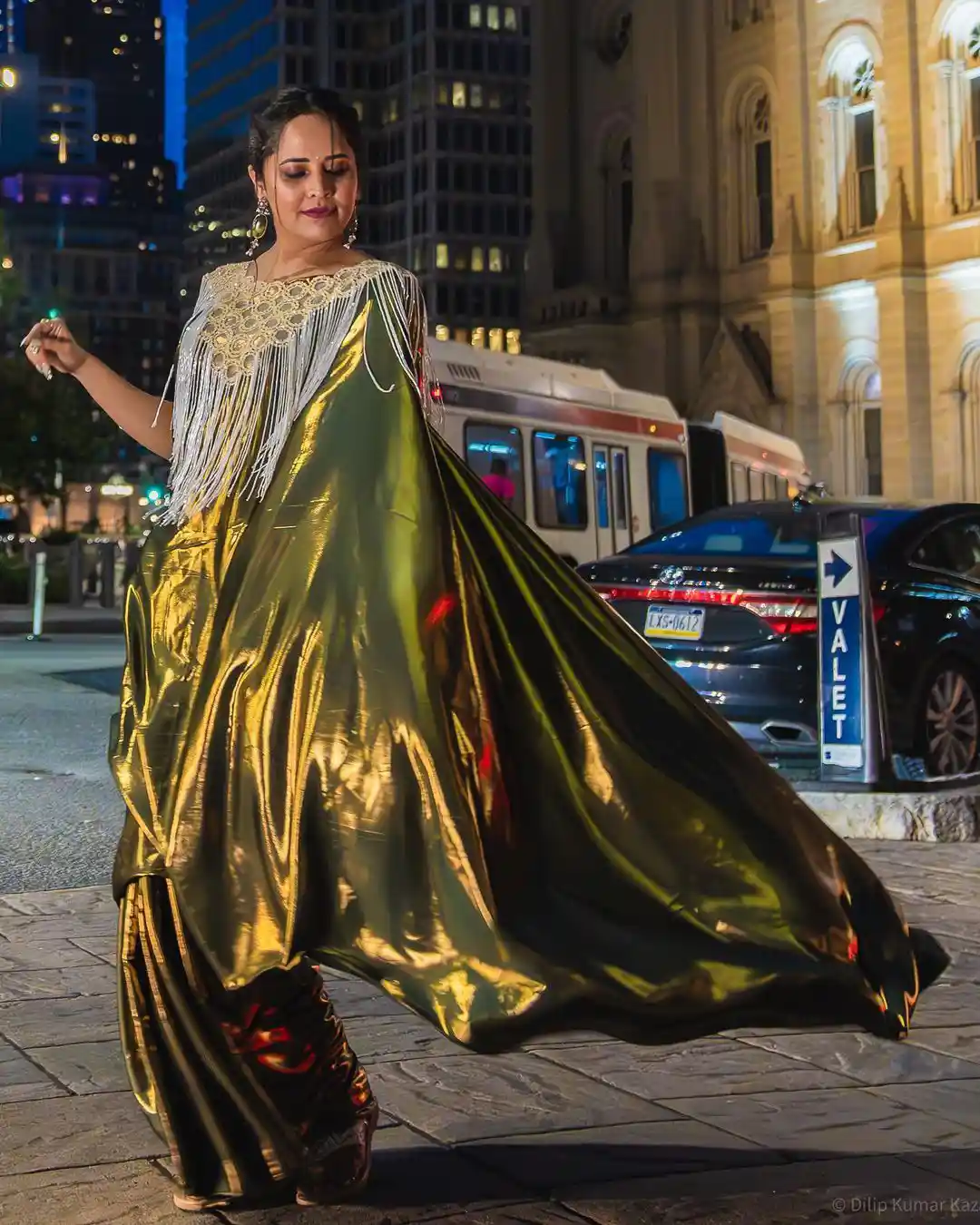 Anchor Anasuya Shines in Golden Saree at America