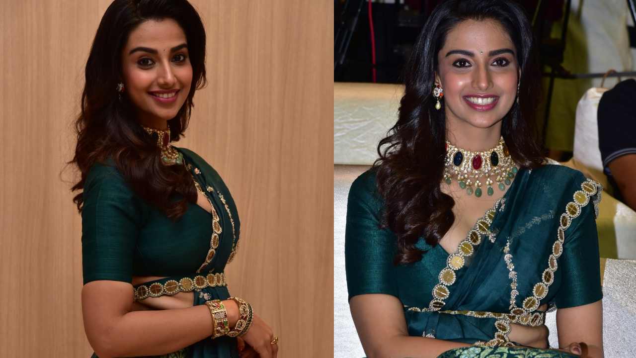 Meenakshi Chaudhary : హాఫ్ శారీలో మెరిసిపోతున్న గుంటూరు కారం హీరోయిన్ మీనాక్షి చౌదరి..