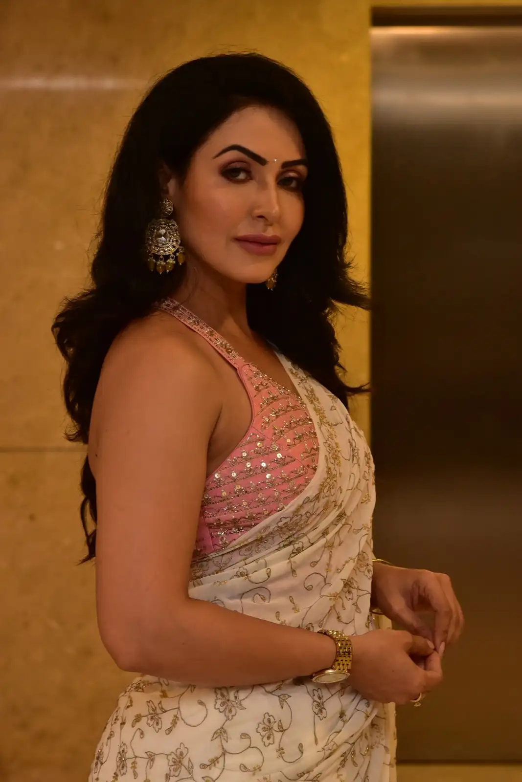 Nandini Rai Shines in Saree at Bhaag Saale Movie Pre Release Event
