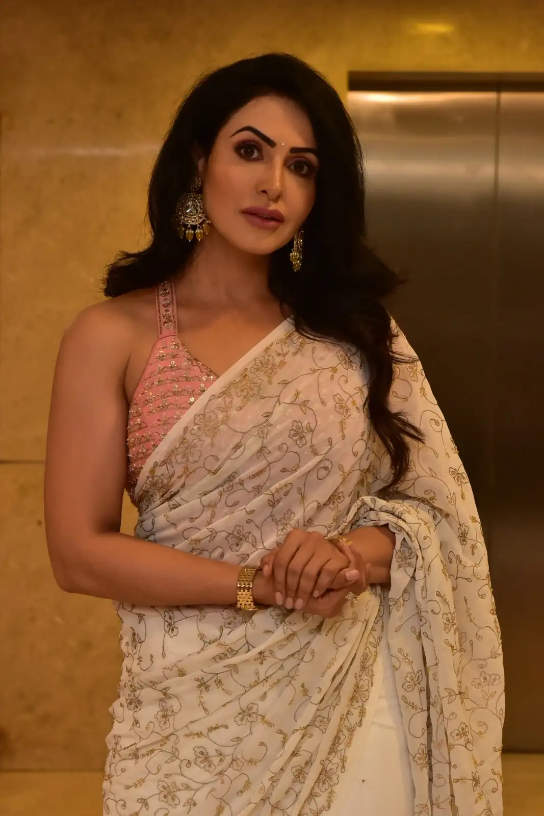 Nandini Rai Shines in Saree at Bhaag Saale Movie Pre Release Event