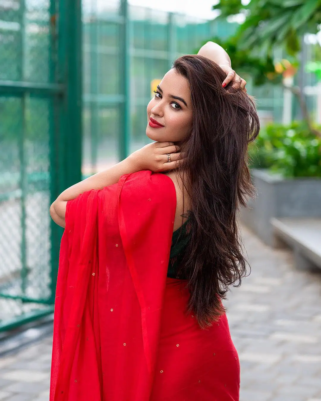Pujita Ponnada Spicy Photo Shoot in Red Saree