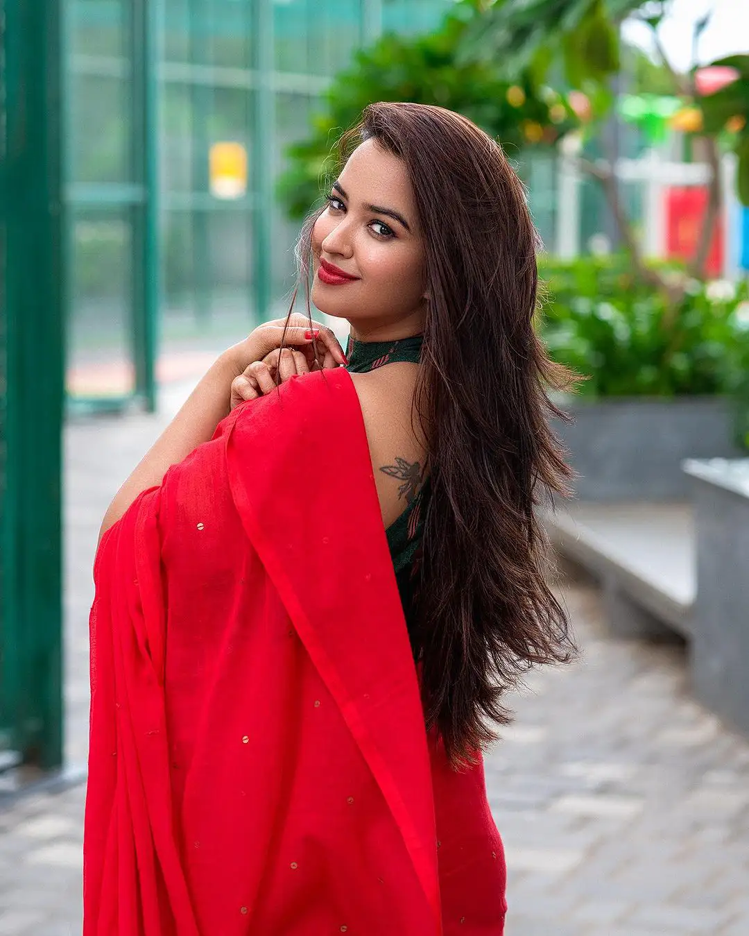 Pujita Ponnada Spicy Photo Shoot in Red Saree