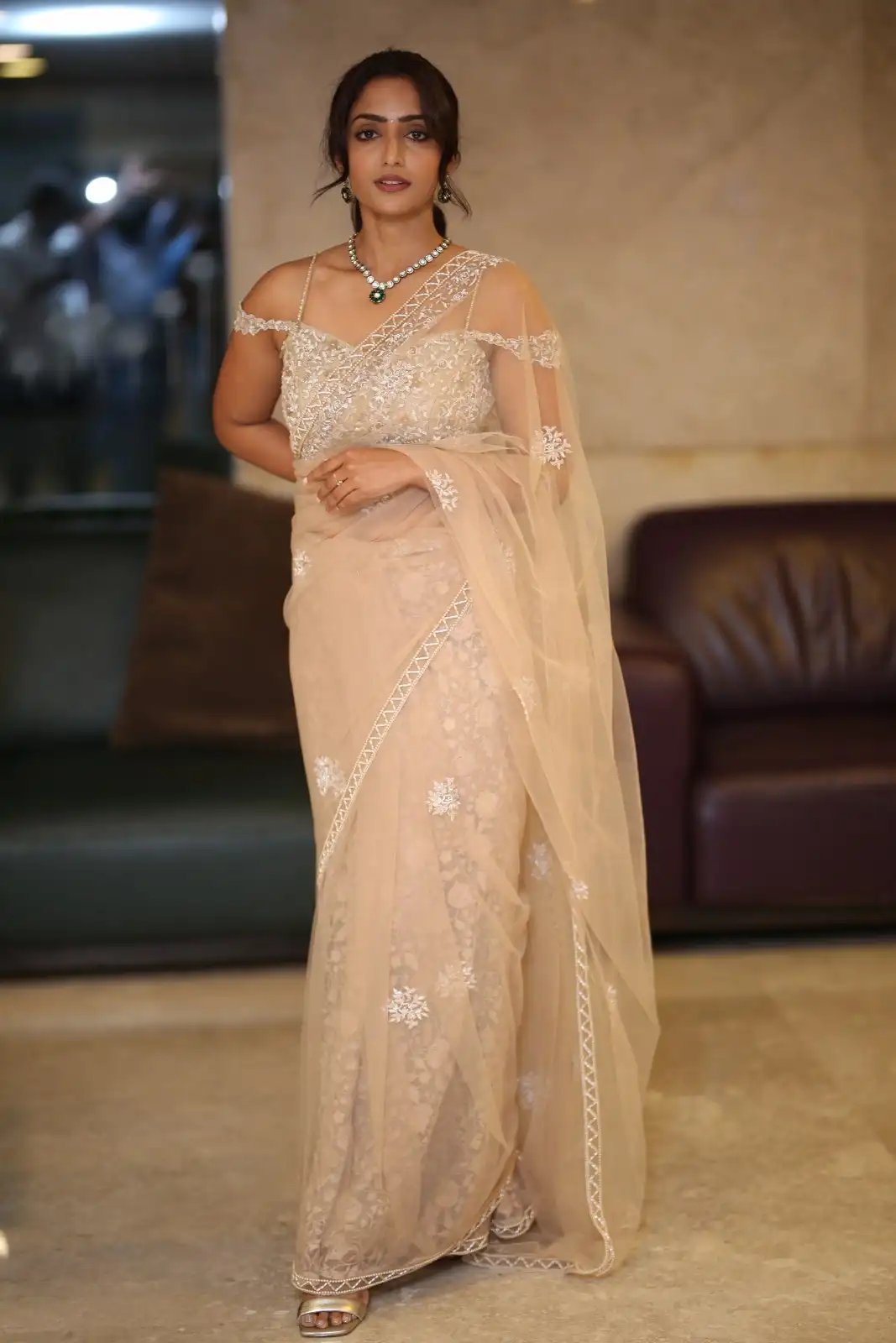 Reba Monica John shines in Saree at Samajavaragamana Movie Success Meet