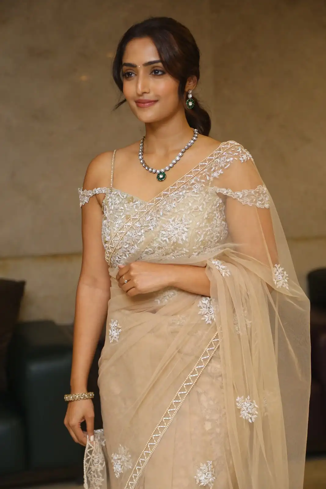 Reba Monica John shines in Saree at Samajavaragamana Movie Success Meet