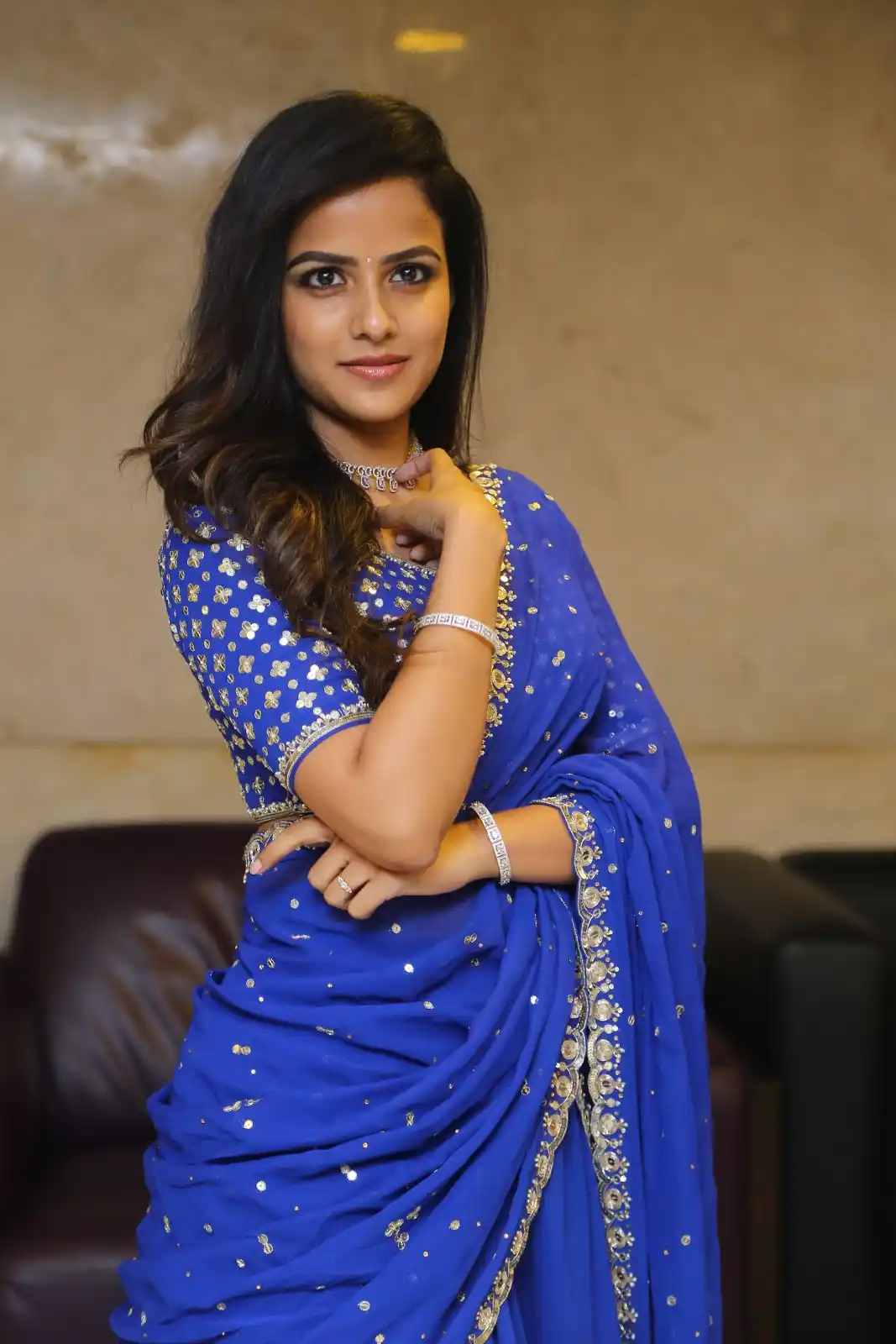 Vaishnavi Chaitanya shines in Blue Half Saree at Baby Movie Pre Release event