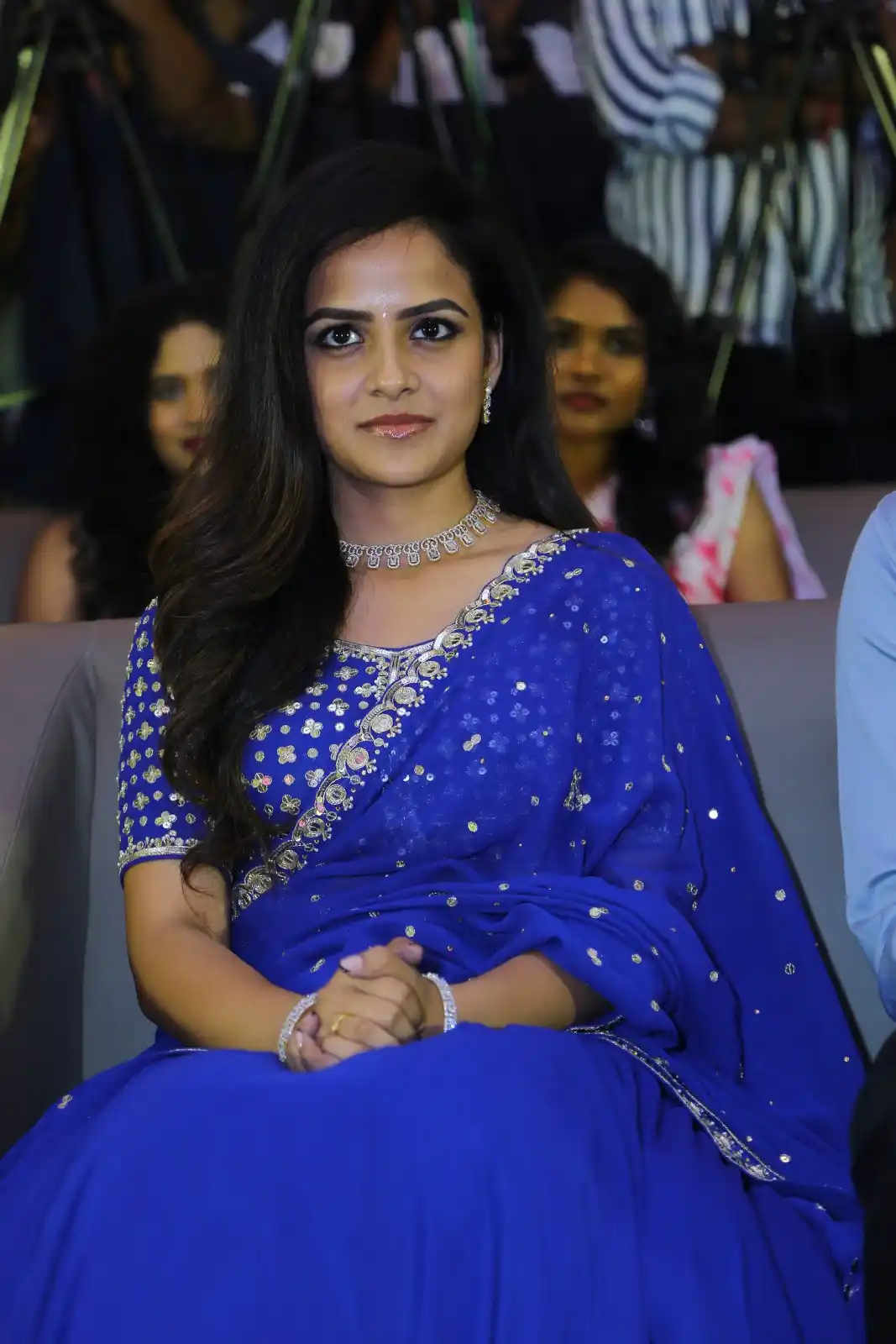 Vaishnavi Chaitanya shines in Blue Half Saree at Baby Movie Pre Release event
