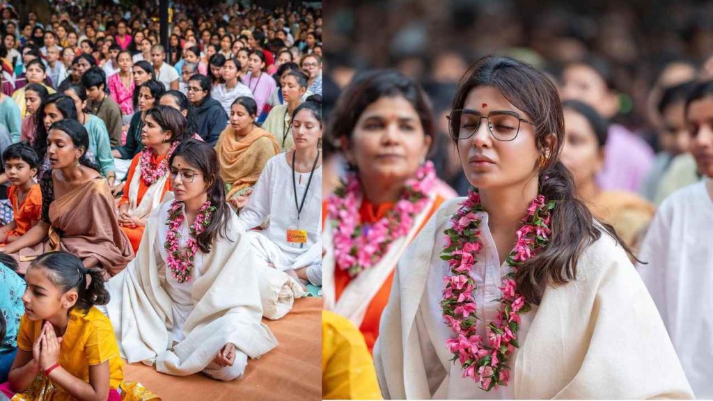 Samantha doing Meditation in Coimbatore Isha Foundation