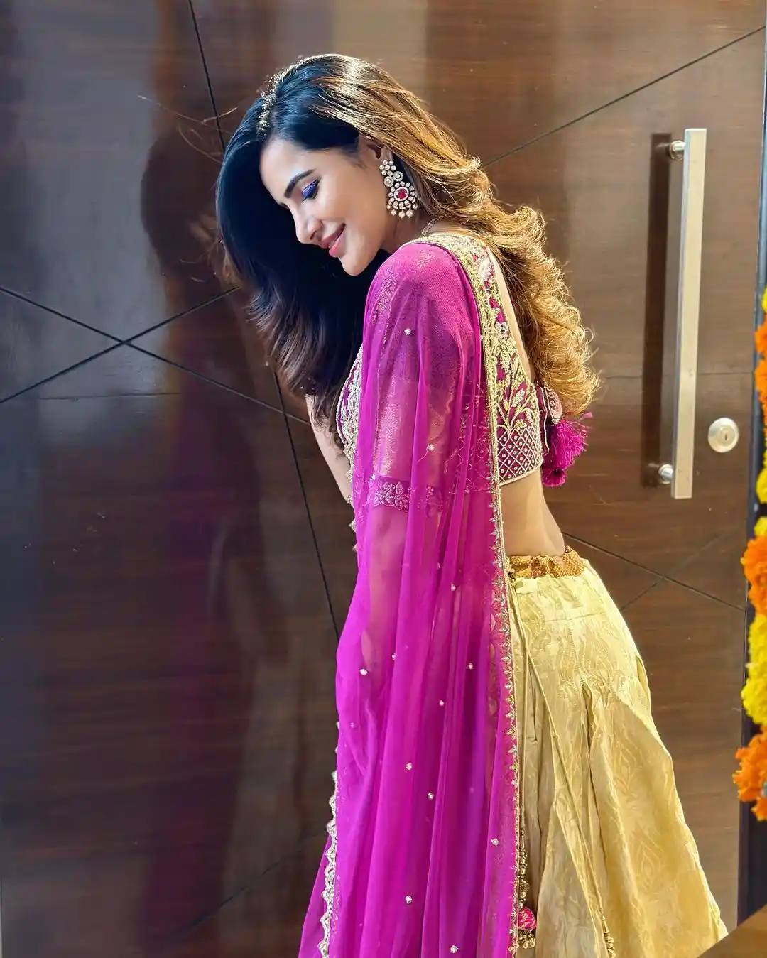 Ashu Reddy Shines in Gaghra Choli Dress on Varalakshmi Vratham Day