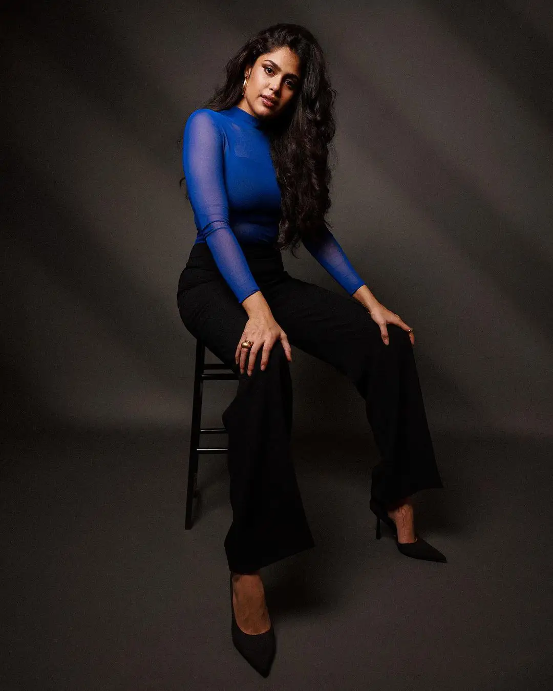Faria Abdulla Crispy Looks in Blue Net Dress