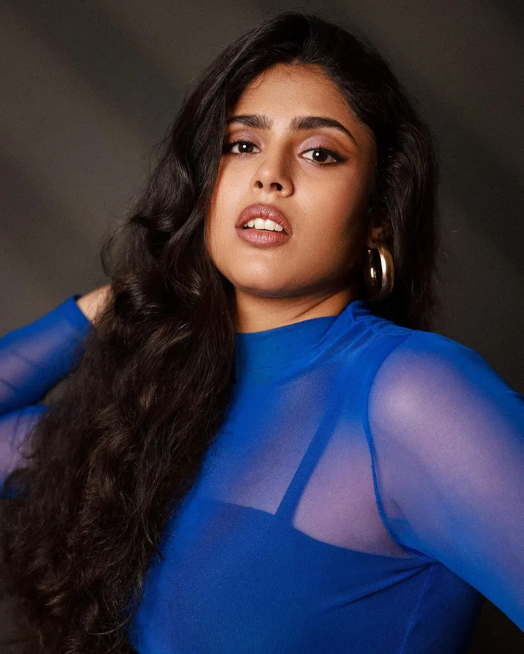 Faria Abdulla Crispy Looks in Blue Net Dress