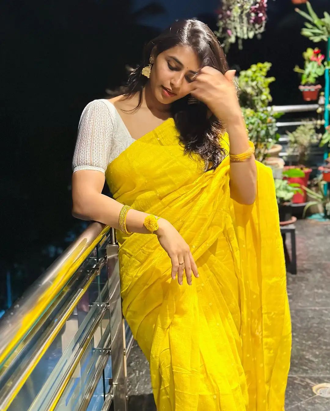 Kannada Actress Sapthami Gowda Photos in Yellow Saree gone viral