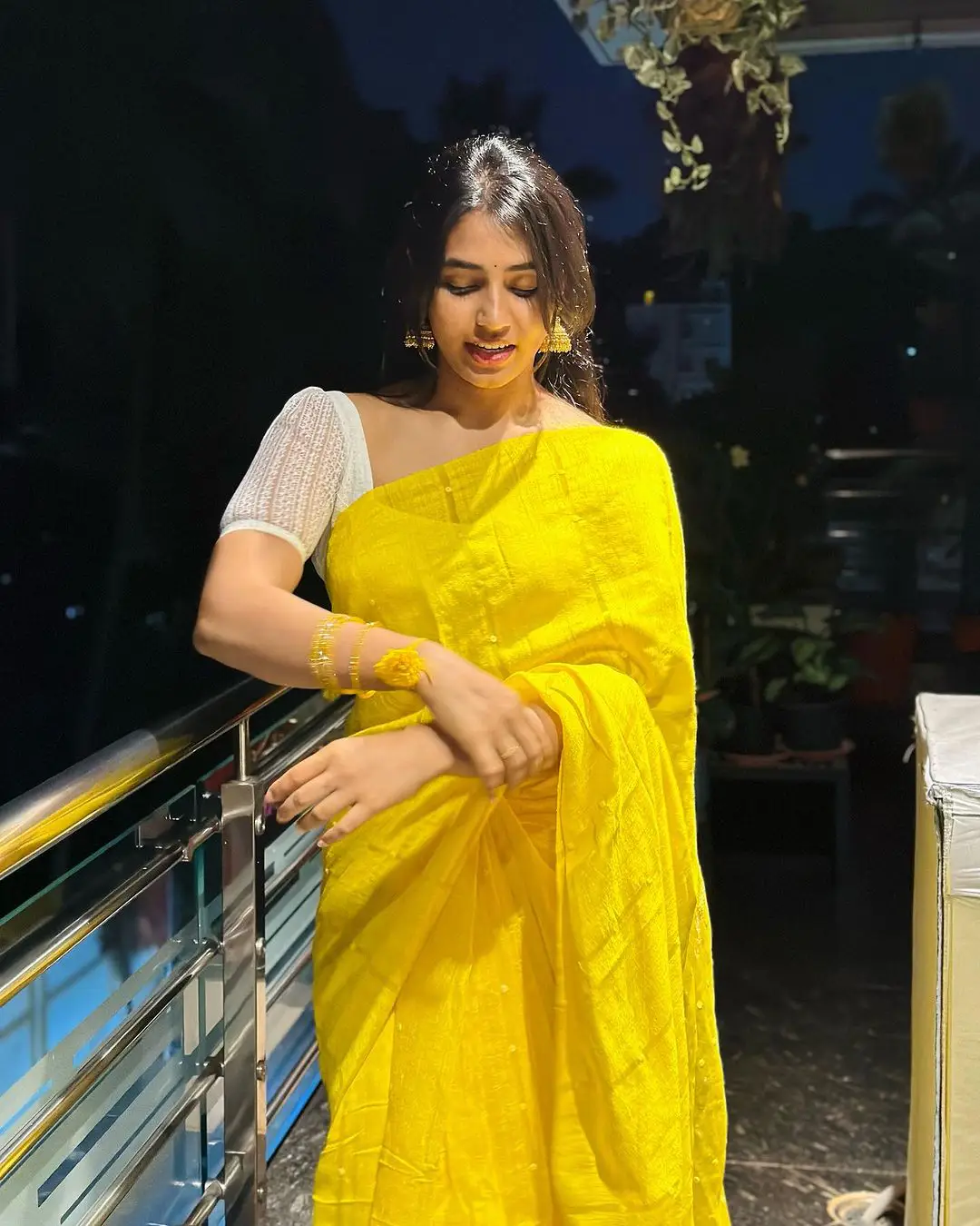 Kannada Actress Sapthami Gowda Photos in Yellow Saree gone viral