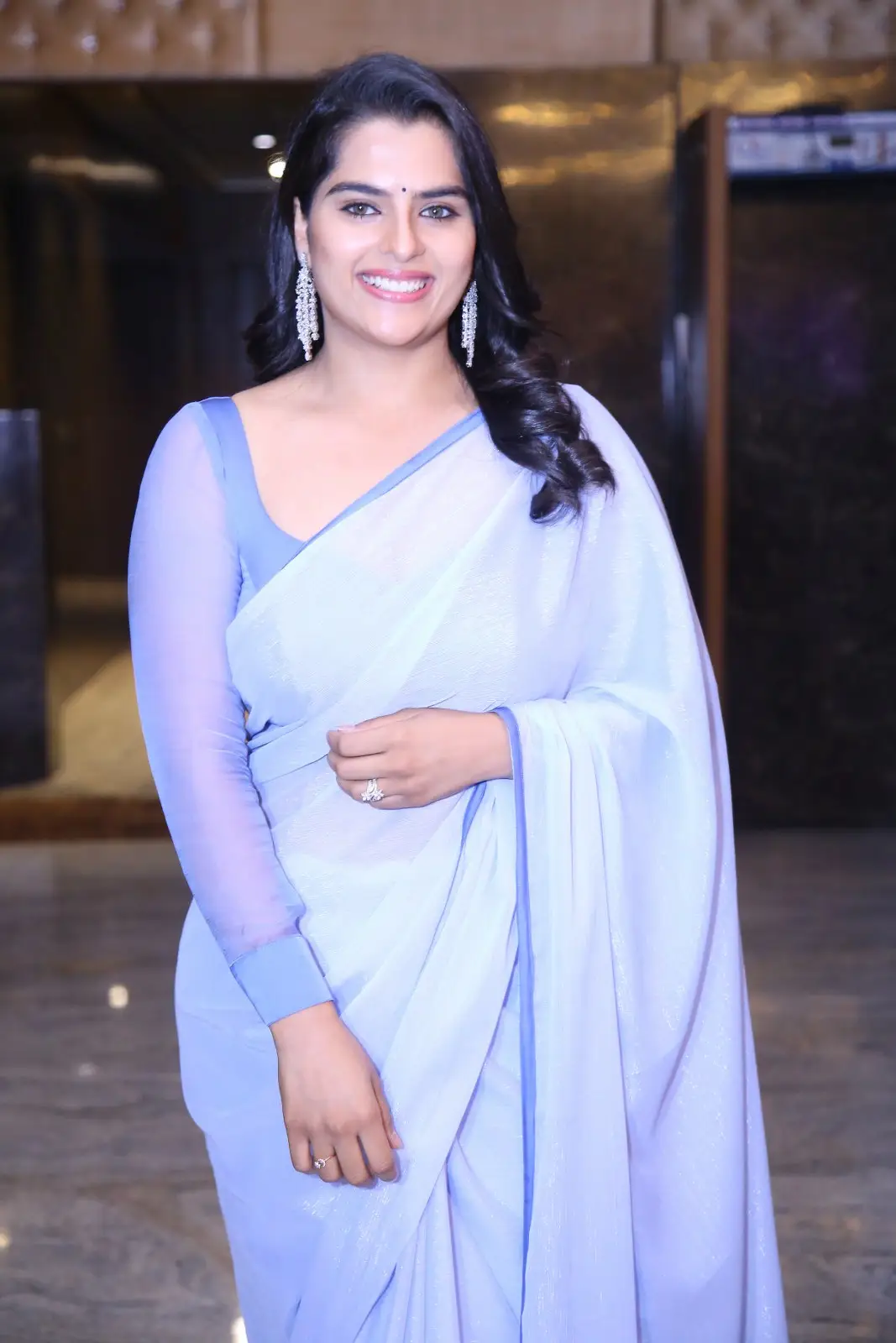 Kavya Kalyanram Gorgeous looks in Saree at Ustaad Pre Release Event