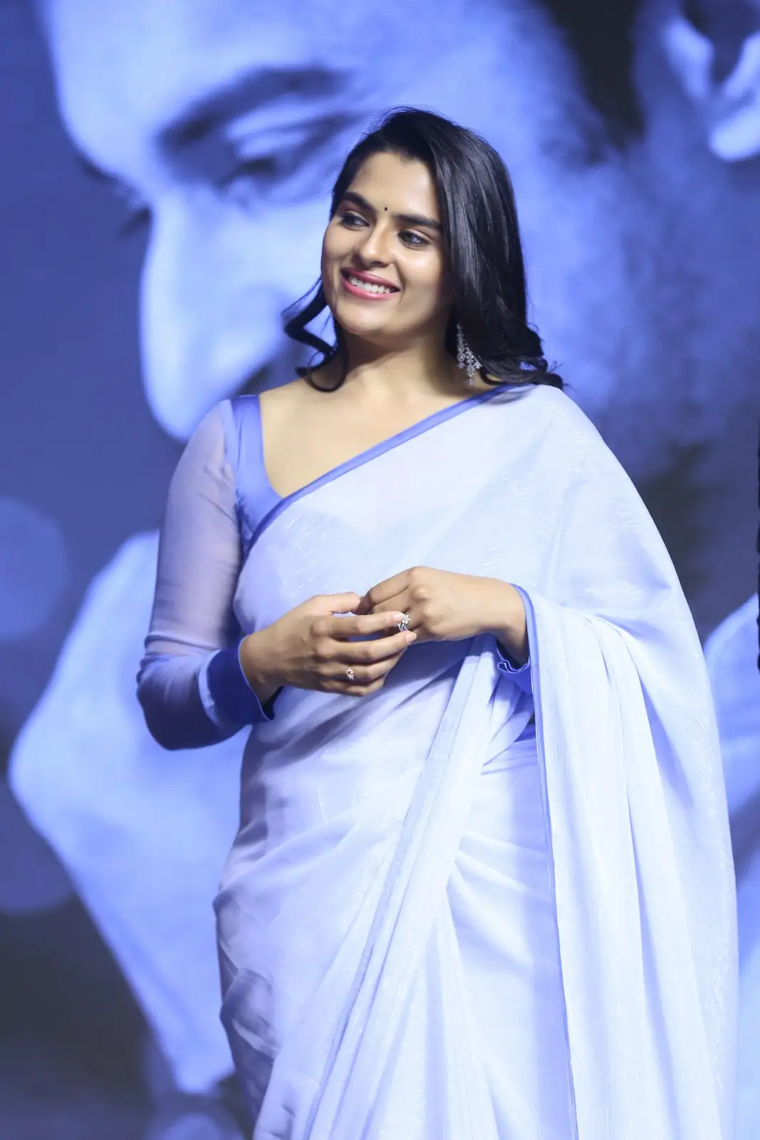 Kavya Kalyanram Gorgeous looks in Saree at Ustaad Pre Release Event
