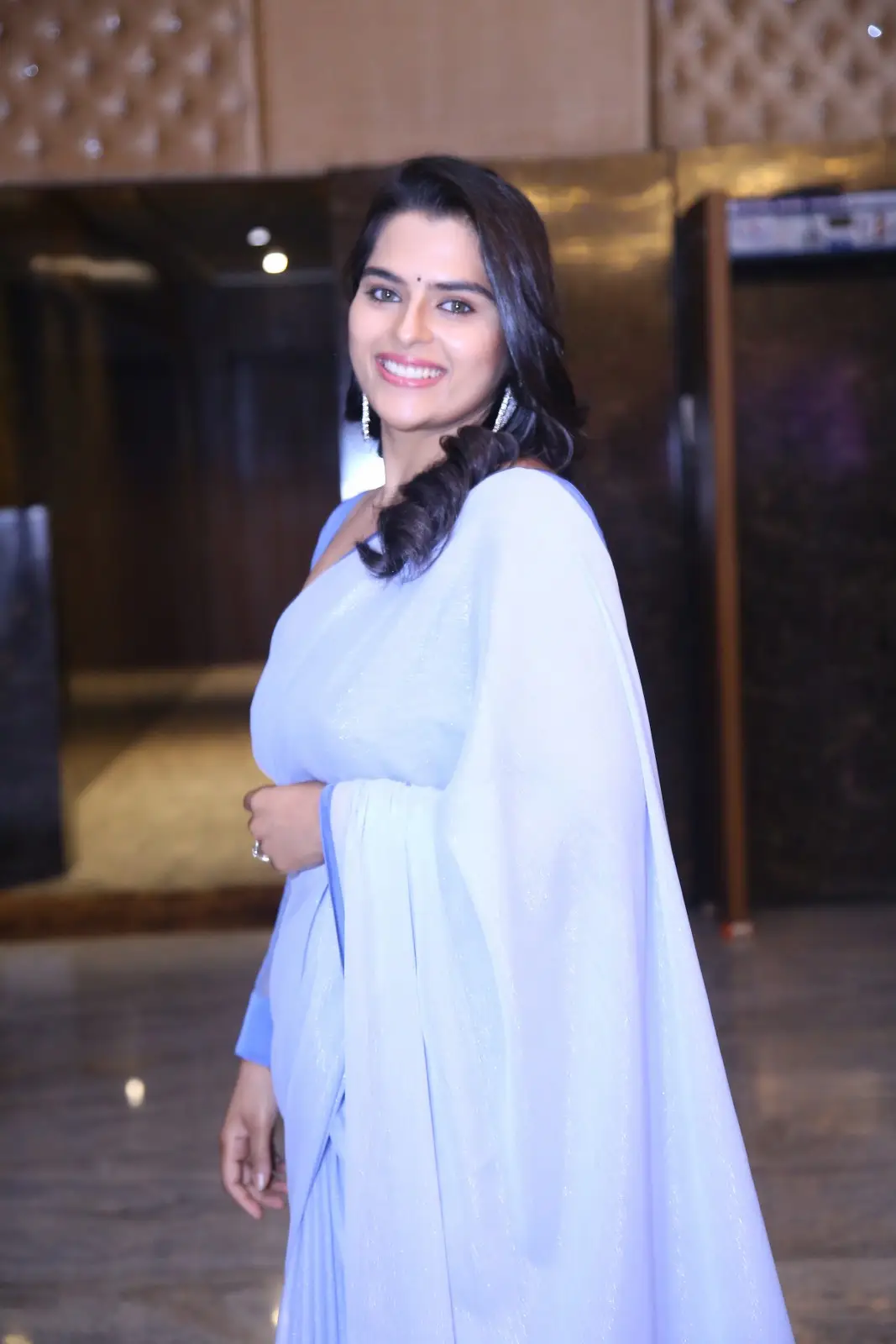 Kavya Kalyanram Gorgeous looks in Saree at Ustaad Pre Release Event