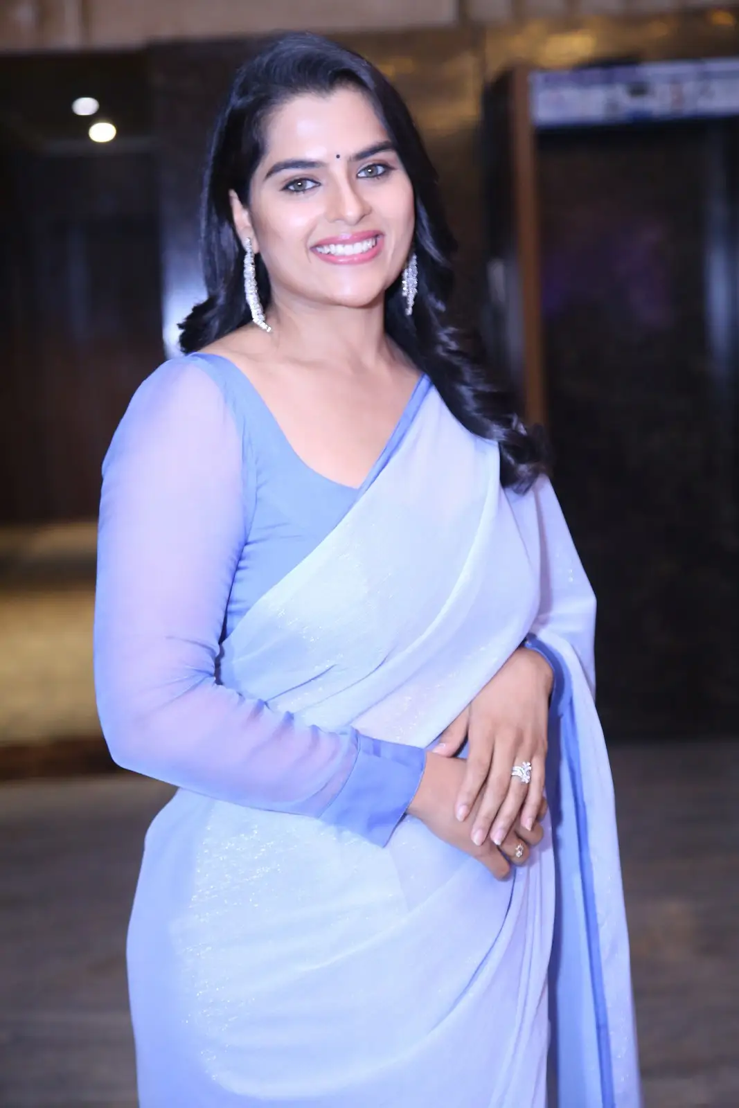 Kavya Kalyanram Gorgeous looks in Saree at Ustaad Pre Release Event