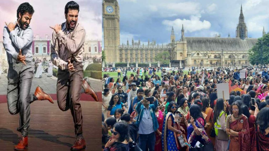 Naatu Naatu song performance at london streets on the occasion of National Handloom Day