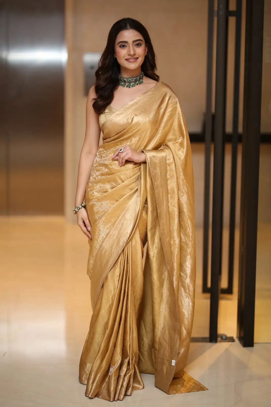 Rukshaar Dhillon Shines in Gold color Saree
