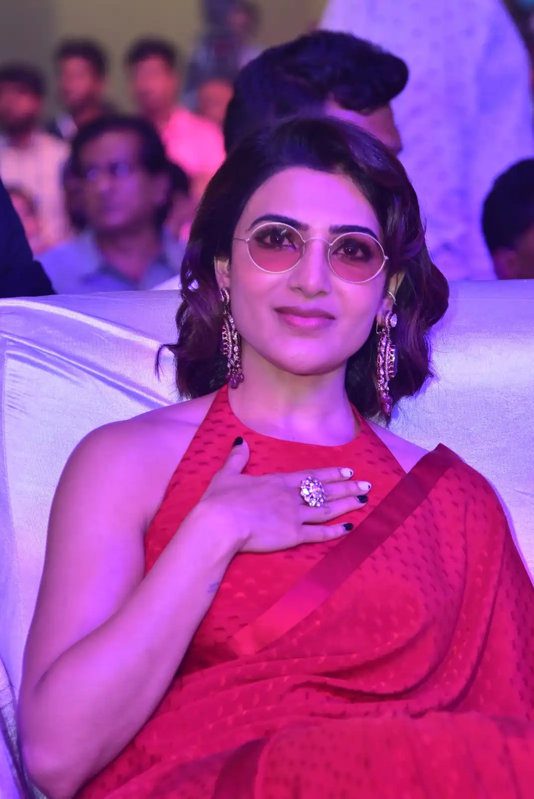 Samantha Shines in Red Saree at Kushi Musical Concert Event
