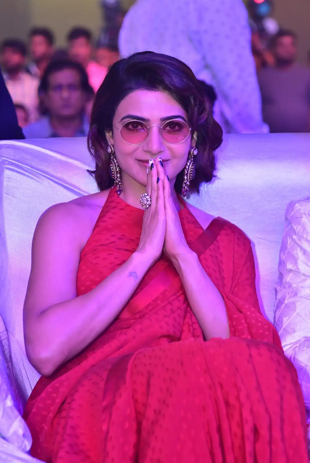 Samantha Shines in Red Saree at Kushi Musical Concert Event