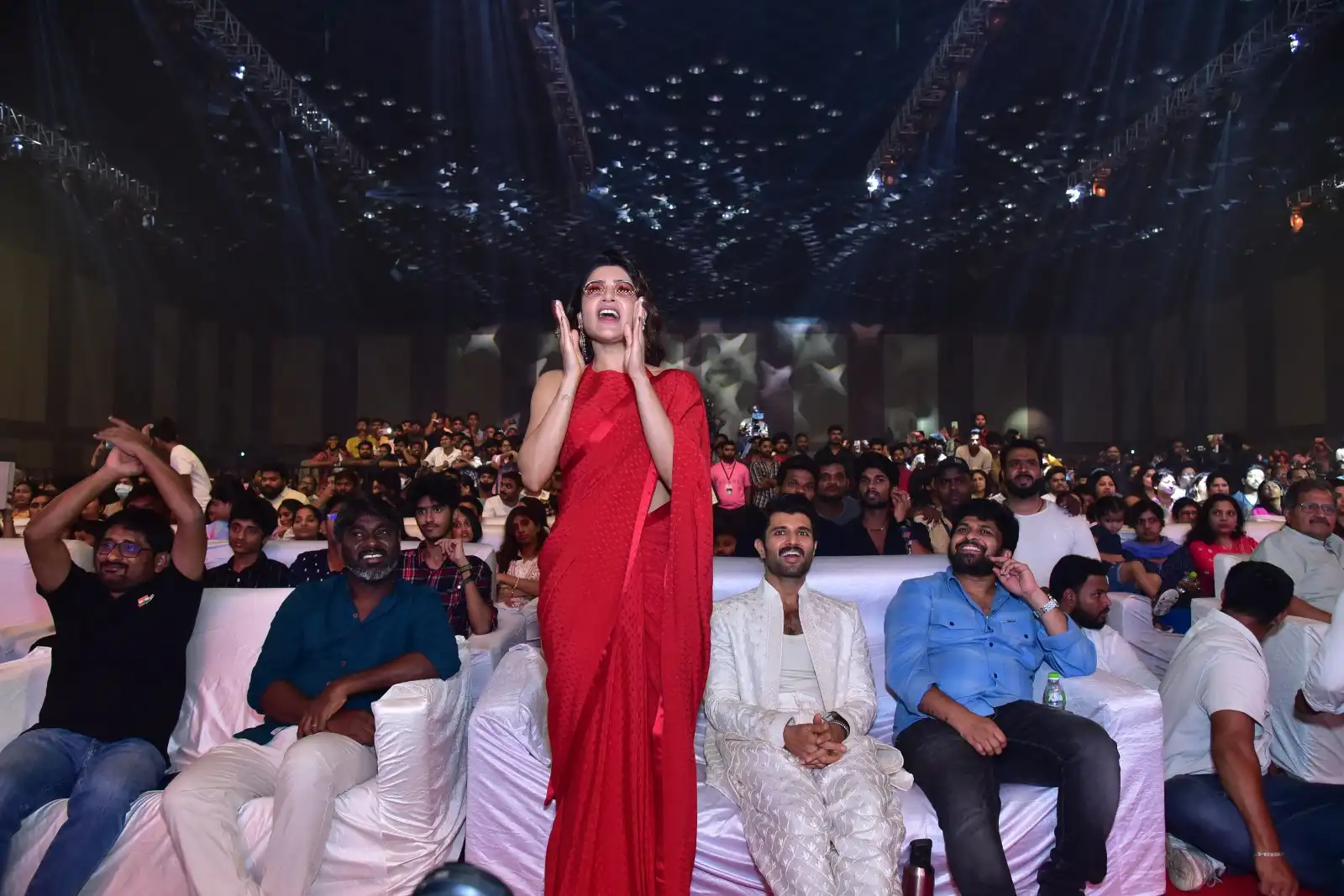 Samantha Shines in Red Saree at Kushi Musical Concert Event