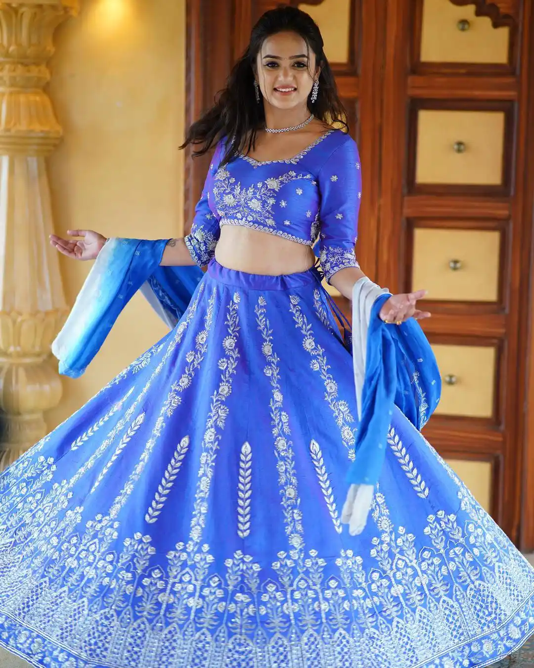 Sri Satya Stunning looks in Blue Ghagra Choli