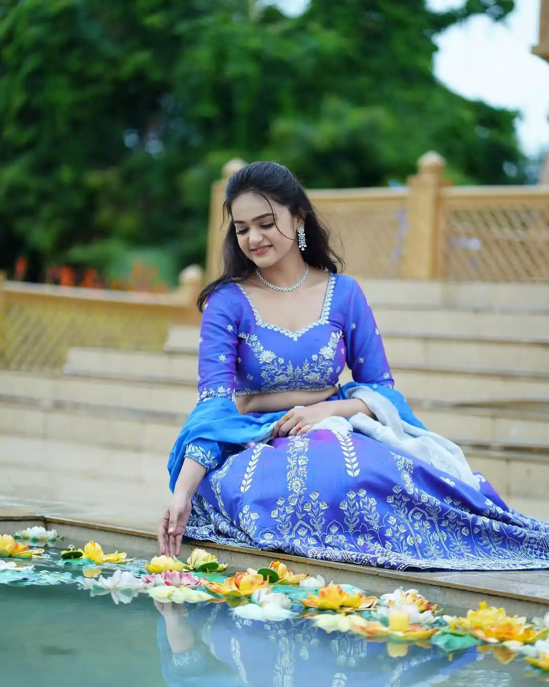Sri Satya Stunning looks in Blue Ghagra Choli