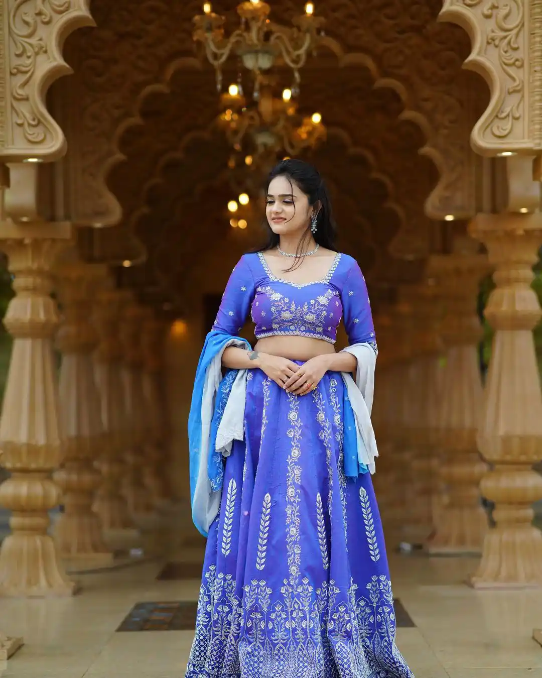 Sri Satya Stunning looks in Blue Ghagra Choli