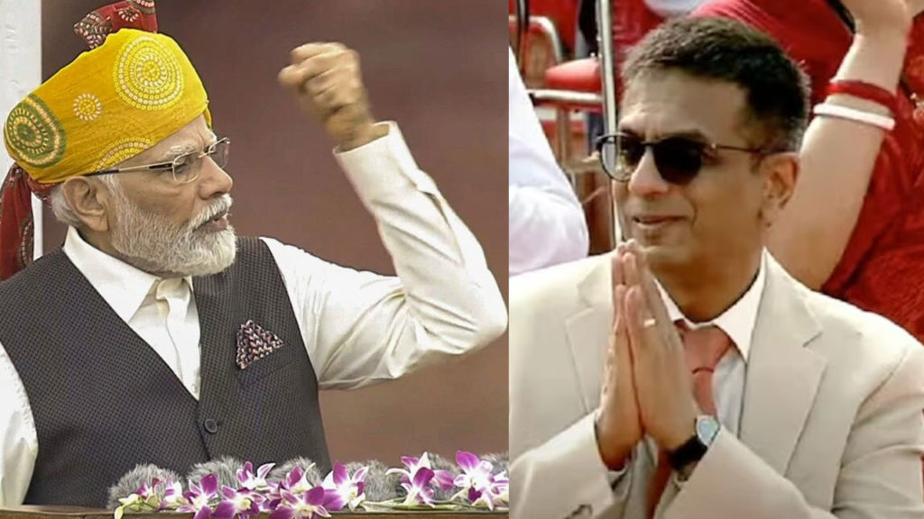 CJI Chandrachud folded hand gesture as PM lauds Supreme Court at Red Fort