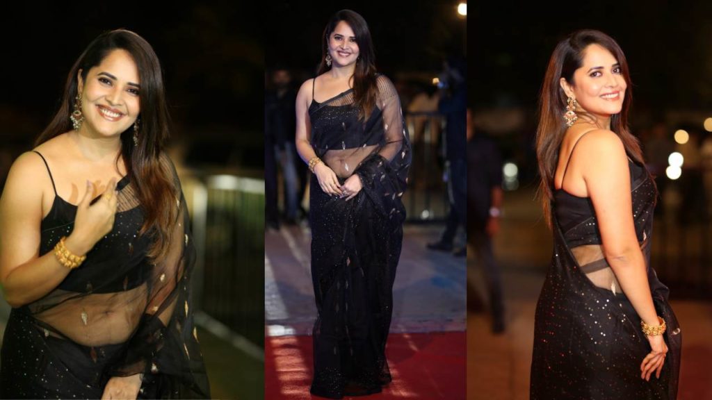 Anasuya Shines in Black Saree at Peddha Kapu 1 Pre Release Event