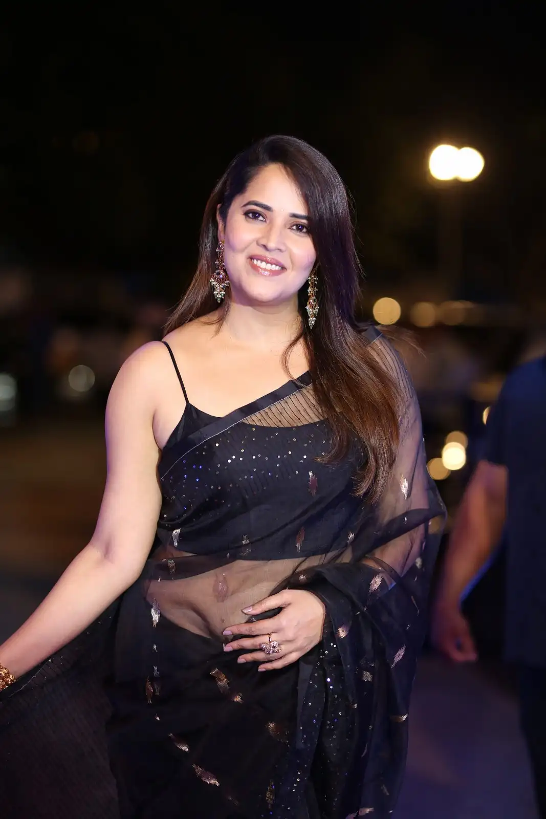 Anasuya Shines in Black Saree at Peddha Kapu 1 Pre Release Event