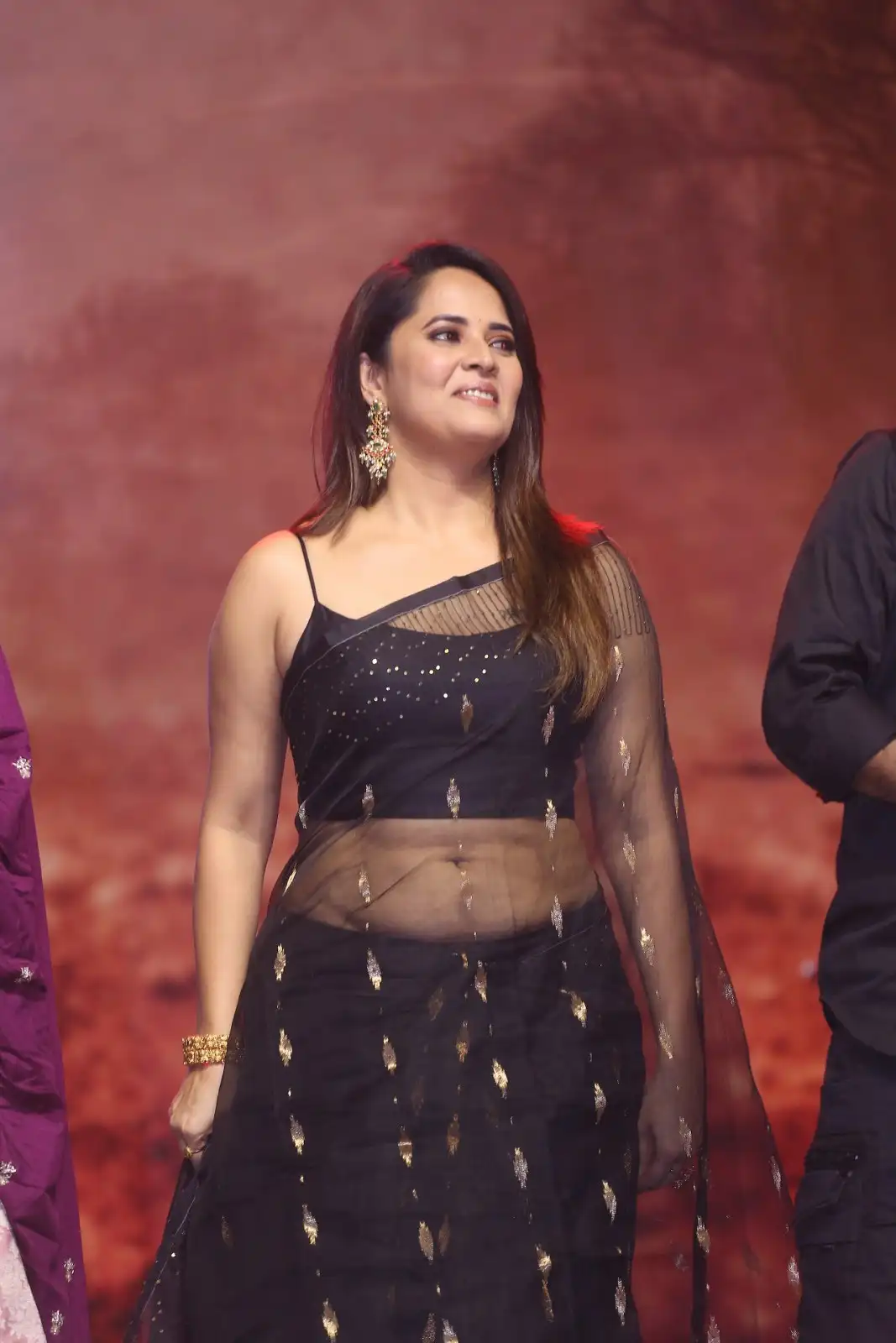 Anasuya Shines in Black Saree at Peddha Kapu 1 Pre Release Event
